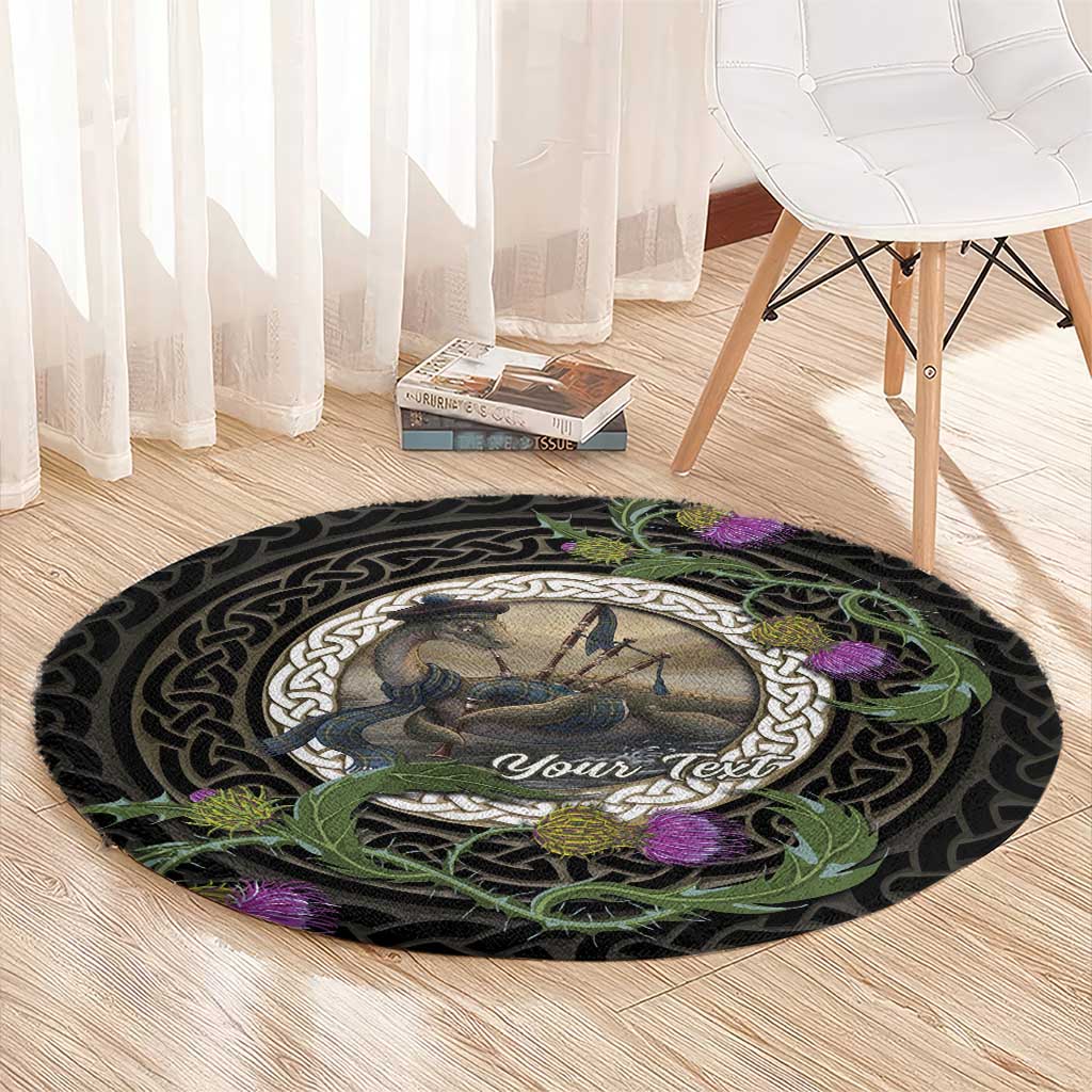 Personalised Loch Ness Monster Scotland Round Carpet Nessie Bagpipe Scottish Thistle Celtic Knot