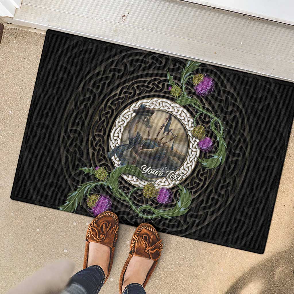Personalised Loch Ness Monster Scotland Rubber Doormat Nessie Bagpipe Scottish Thistle Celtic Knot