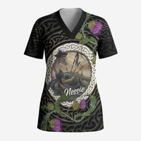 Personalised Loch Ness Monster Scotland Scrub Top Nessie Bagpipe Scottish Thistle Celtic Knot