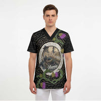 Personalised Loch Ness Monster Scotland Scrub Top Nessie Bagpipe Scottish Thistle Celtic Knot