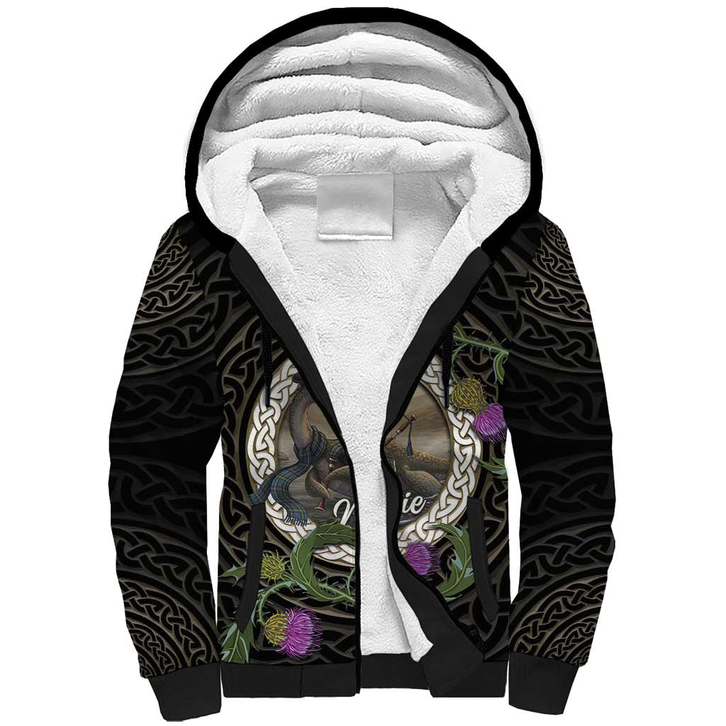Personalised Loch Ness Monster Scotland Sherpa Hoodie Nessie Bagpipe Scottish Thistle Celtic Knot
