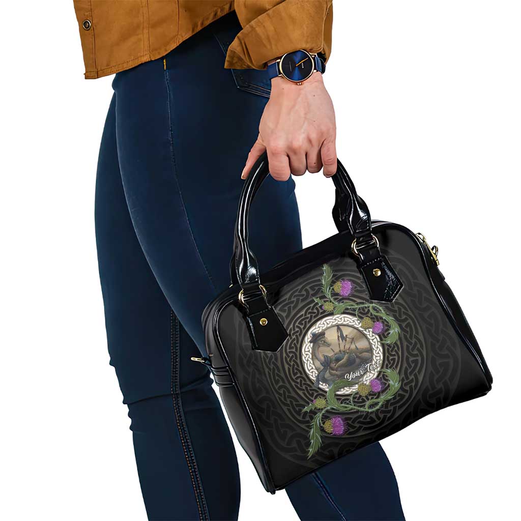 Personalised Loch Ness Monster Scotland Shoulder Handbag Nessie Bagpipe Scottish Thistle Celtic Knot