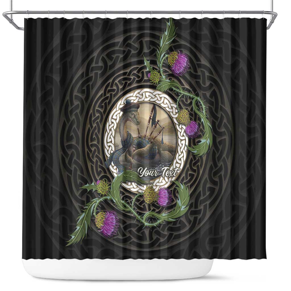 Personalised Loch Ness Monster Scotland Shower Curtain Nessie Bagpipe Scottish Thistle Celtic Knot