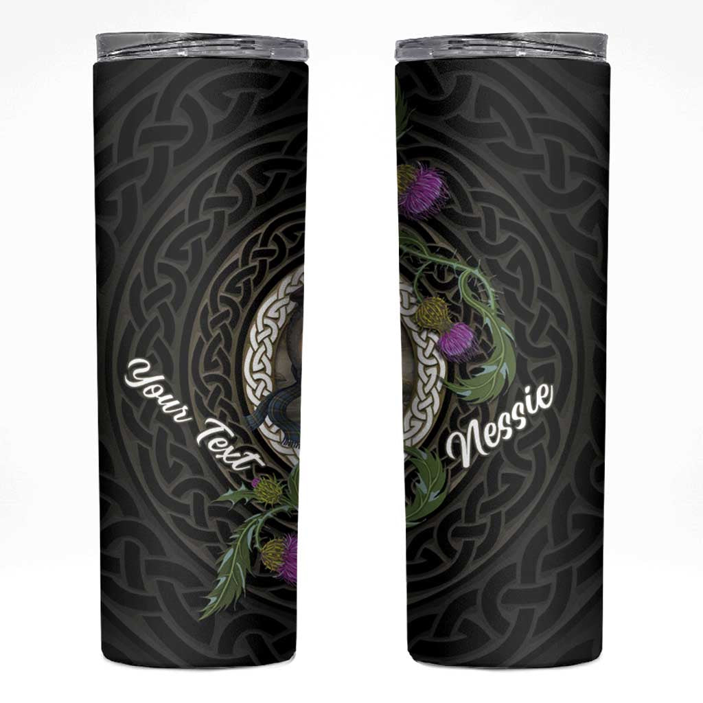 Personalised Loch Ness Monster Scotland Skinny Tumbler Nessie Bagpipe Scottish Thistle Celtic Knot