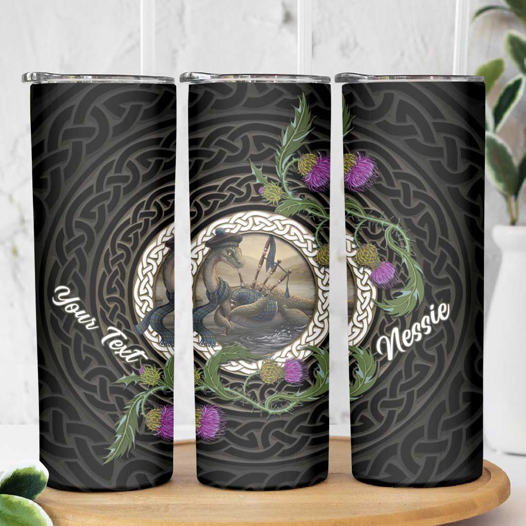 Personalised Loch Ness Monster Scotland Skinny Tumbler Nessie Bagpipe Scottish Thistle Celtic Knot