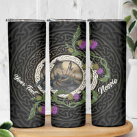 Personalised Loch Ness Monster Scotland Skinny Tumbler Nessie Bagpipe Scottish Thistle Celtic Knot