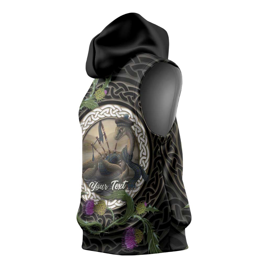 Personalised Loch Ness Monster Scotland Sleeveless Hoodie Nessie Bagpipe Scottish Thistle Celtic Knot
