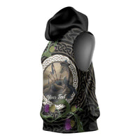 Personalised Loch Ness Monster Scotland Sleeveless Hoodie Nessie Bagpipe Scottish Thistle Celtic Knot