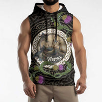 Personalised Loch Ness Monster Scotland Sleeveless Hoodie Nessie Bagpipe Scottish Thistle Celtic Knot