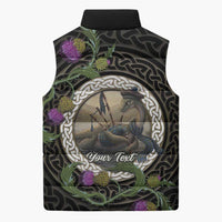 Personalised Loch Ness Monster Scotland Sleeveless Puffer Jacket Nessie Bagpipe Scottish Thistle Celtic Knot