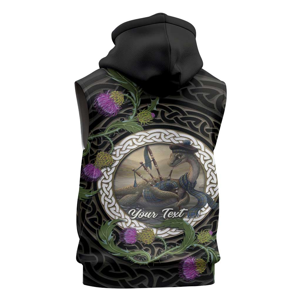 Personalised Loch Ness Monster Scotland Sleeveless Zip Hoodie Nessie Bagpipe Scottish Thistle Celtic Knot