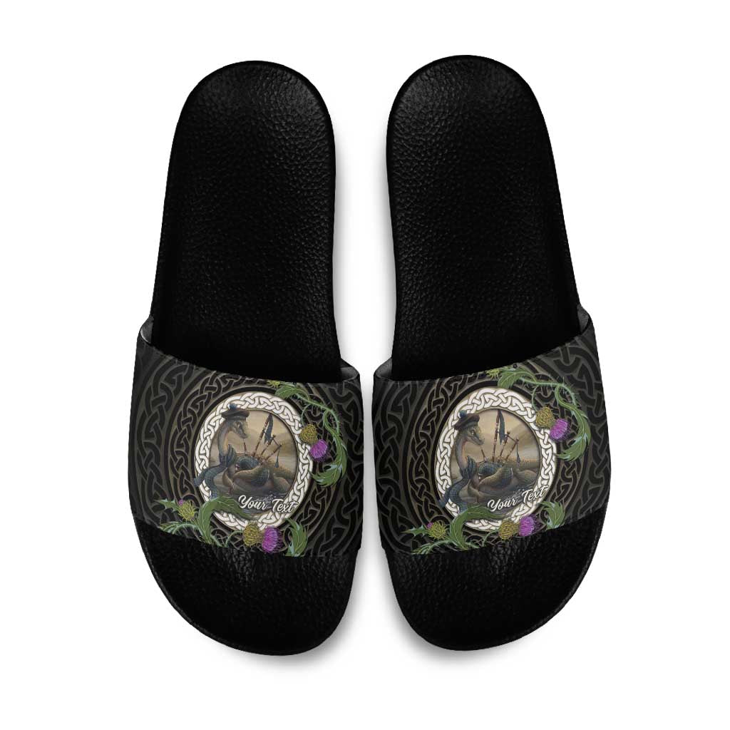 Personalised Loch Ness Monster Scotland Slide Sandals Nessie Bagpipe Scottish Thistle Celtic Knot
