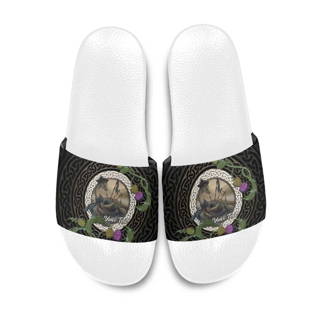 Personalised Loch Ness Monster Scotland Slide Sandals Nessie Bagpipe Scottish Thistle Celtic Knot