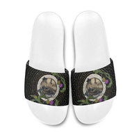 Personalised Loch Ness Monster Scotland Slide Sandals Nessie Bagpipe Scottish Thistle Celtic Knot