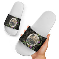 Personalised Loch Ness Monster Scotland Slide Sandals Nessie Bagpipe Scottish Thistle Celtic Knot