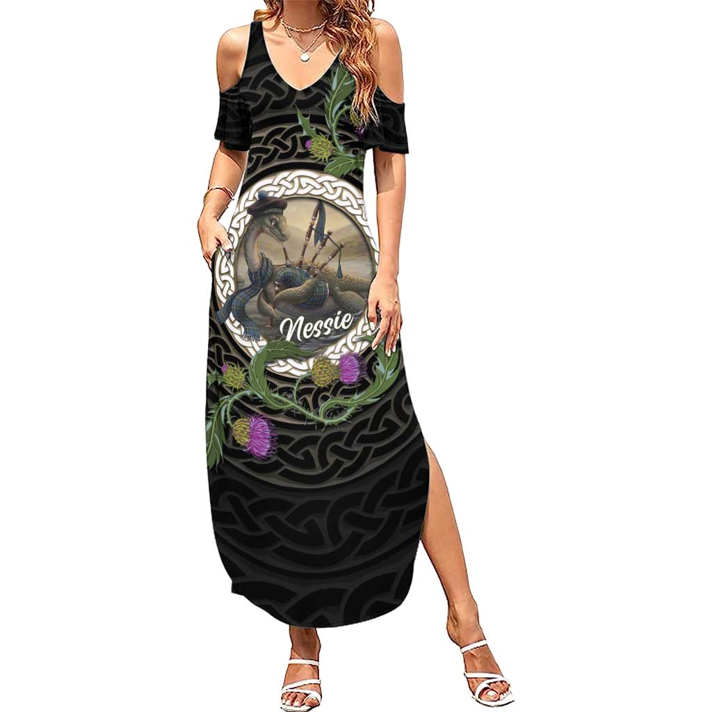Personalised Loch Ness Monster Scotland Summer Maxi Dress Nessie Bagpipe Scottish Thistle Celtic Knot