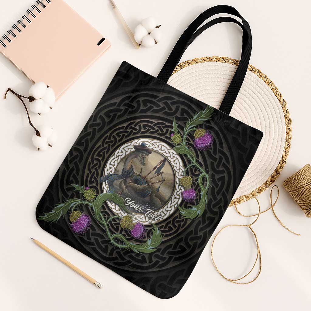 Personalised Loch Ness Monster Scotland Tote Bag Nessie Bagpipe Scottish Thistle Celtic Knot