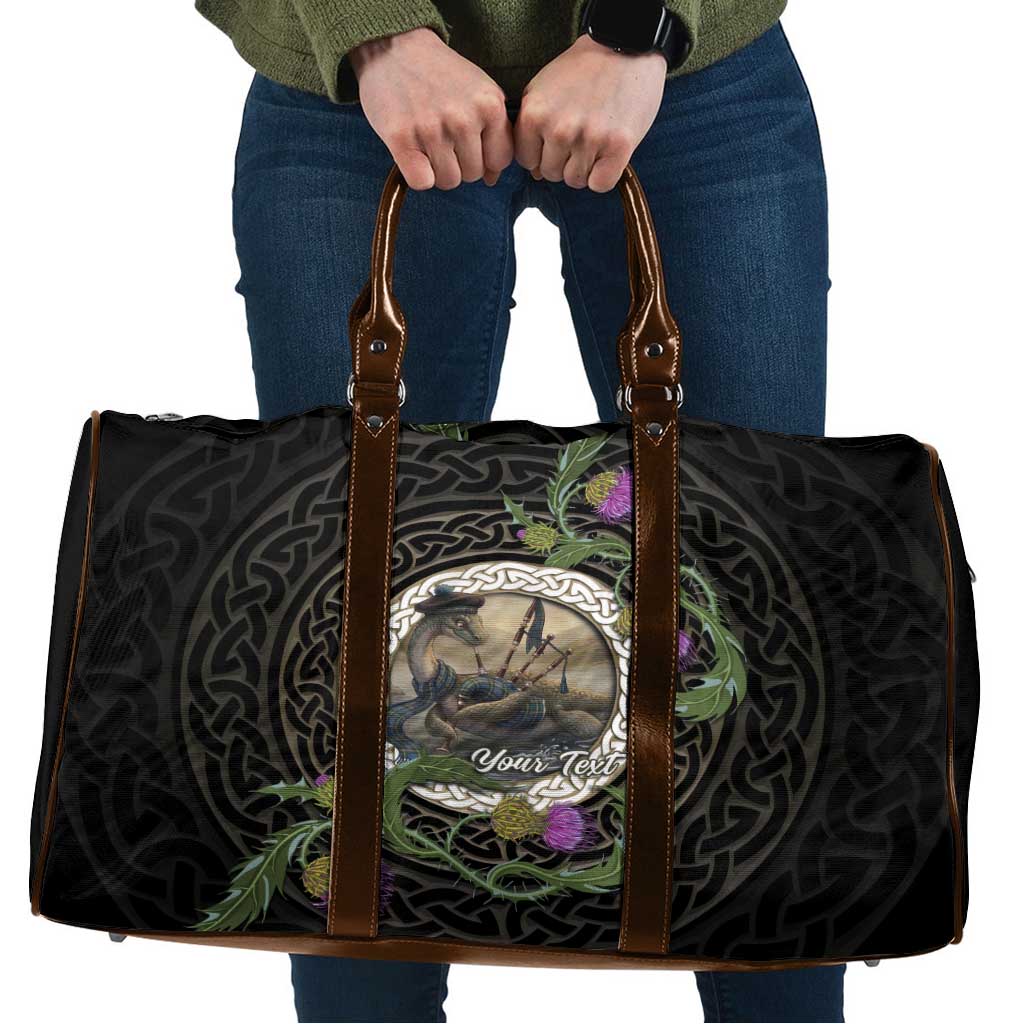 Personalised Loch Ness Monster Scotland Travel Bag Nessie Bagpipe Scottish Thistle Celtic Knot