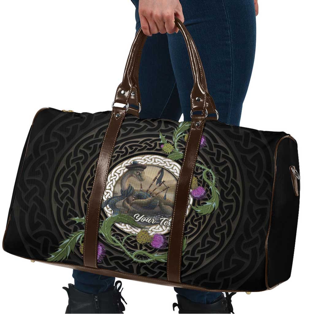 Personalised Loch Ness Monster Scotland Travel Bag Nessie Bagpipe Scottish Thistle Celtic Knot