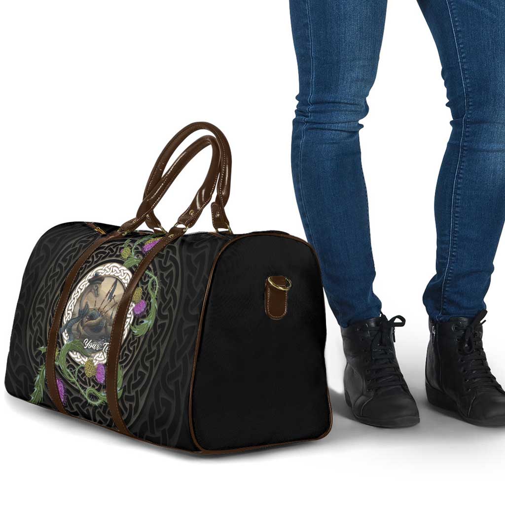 Personalised Loch Ness Monster Scotland Travel Bag Nessie Bagpipe Scottish Thistle Celtic Knot