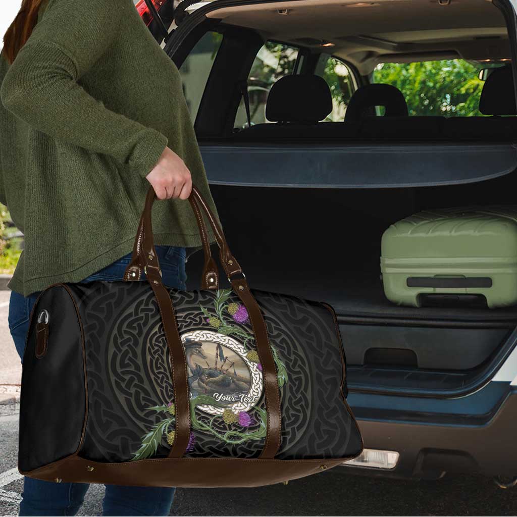 Personalised Loch Ness Monster Scotland Travel Bag Nessie Bagpipe Scottish Thistle Celtic Knot