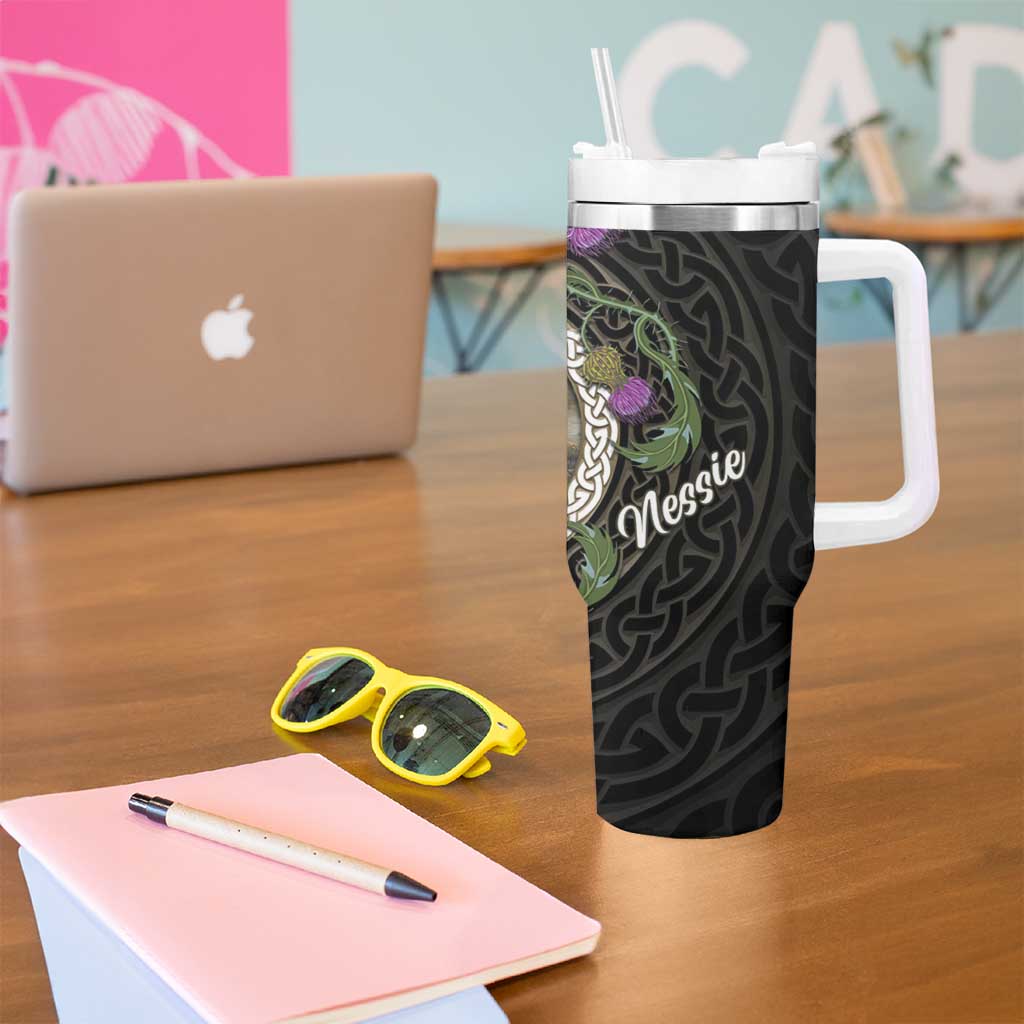 Personalised Loch Ness Monster Scotland Tumbler With Handle Nessie Bagpipe Scottish Thistle Celtic Knot