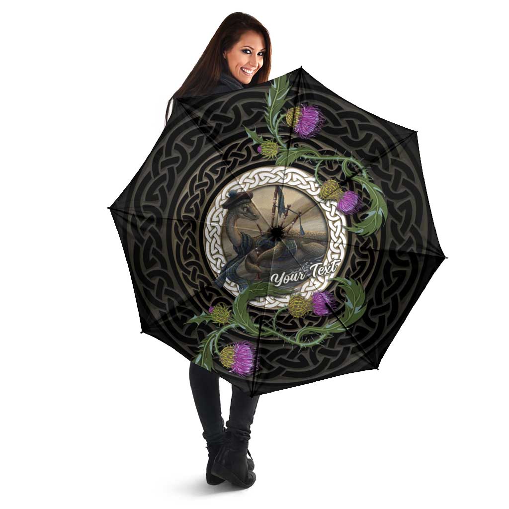 Personalised Loch Ness Monster Scotland Umbrella Nessie Bagpipe Scottish Thistle Celtic Knot