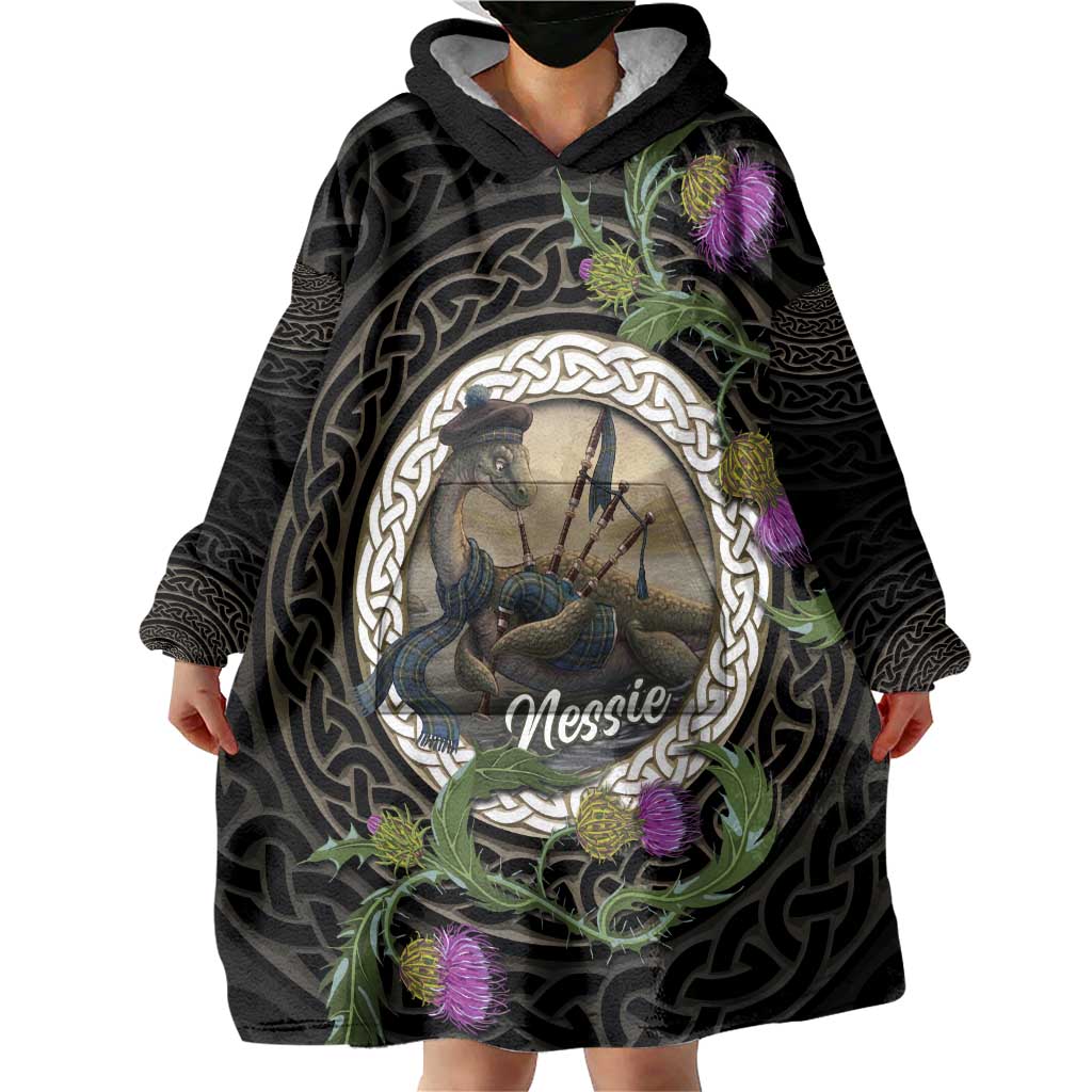 Personalised Loch Ness Monster Scotland Wearable Blanket Hoodie Nessie Bagpipe Scottish Thistle Celtic Knot