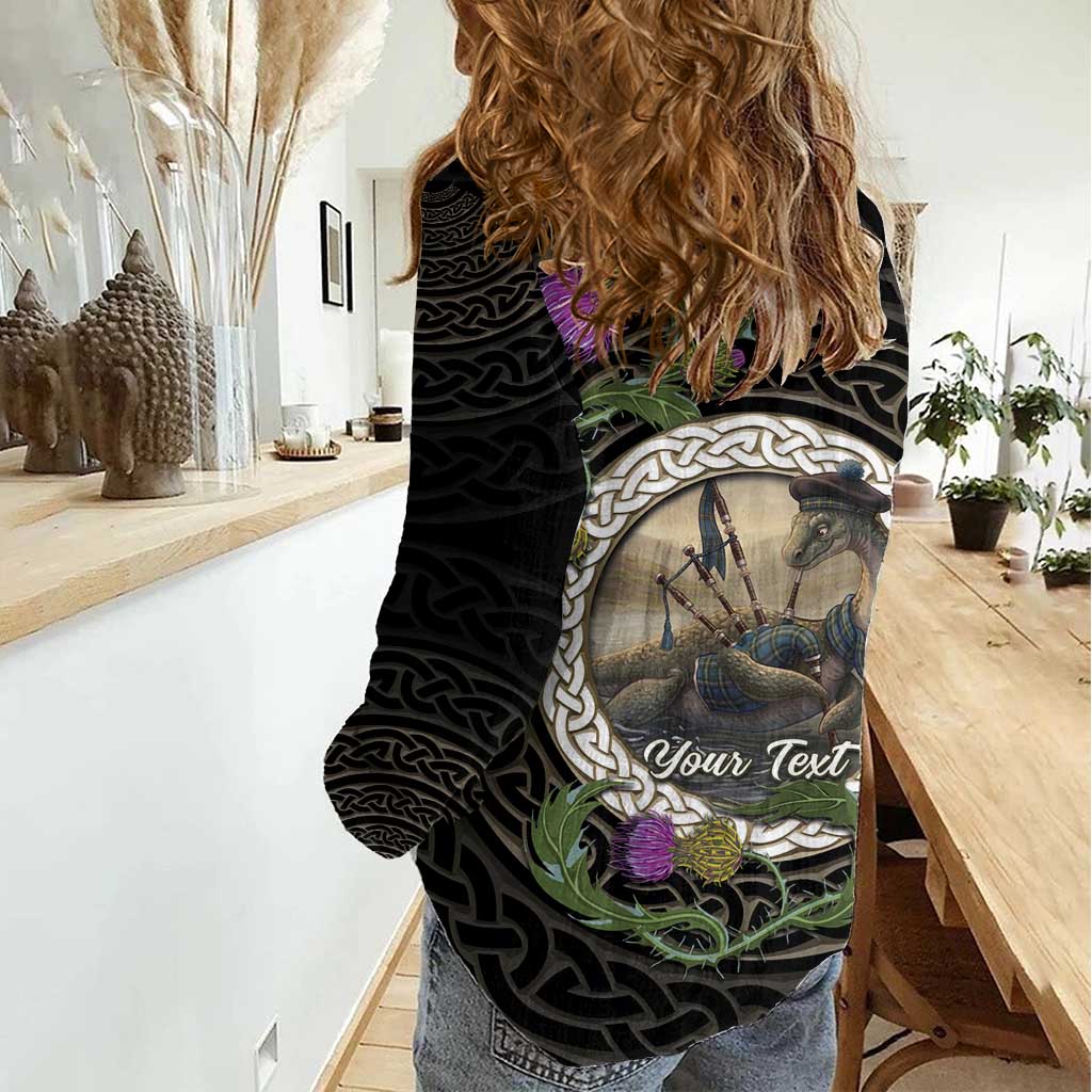 Personalised Loch Ness Monster Scotland Women Casual Shirt Nessie Bagpipe Scottish Thistle Celtic Knot