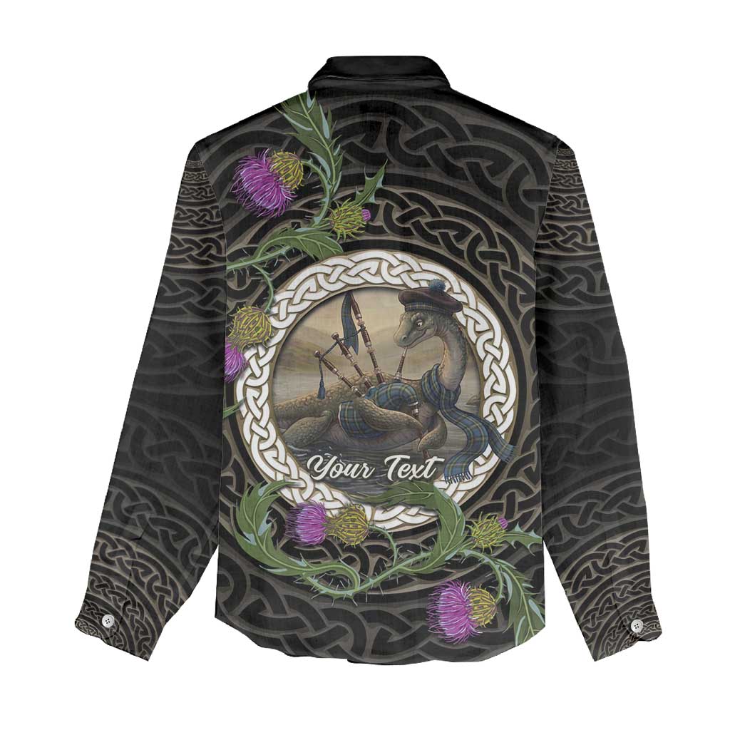 Personalised Loch Ness Monster Scotland Women Casual Shirt Nessie Bagpipe Scottish Thistle Celtic Knot