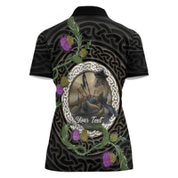 Personalised Loch Ness Monster Scotland Women Polo Shirt Nessie Bagpipe Scottish Thistle Celtic Knot