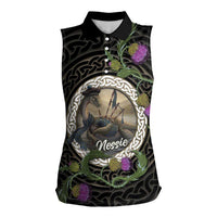Personalised Loch Ness Monster Scotland Women Sleeveless Polo Shirt Nessie Bagpipe Scottish Thistle Celtic Knot