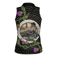 Personalised Loch Ness Monster Scotland Women Sleeveless Polo Shirt Nessie Bagpipe Scottish Thistle Celtic Knot