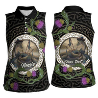 Personalised Loch Ness Monster Scotland Women Sleeveless Polo Shirt Nessie Bagpipe Scottish Thistle Celtic Knot