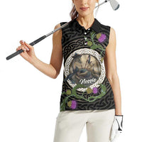 Personalised Loch Ness Monster Scotland Women Sleeveless Polo Shirt Nessie Bagpipe Scottish Thistle Celtic Knot