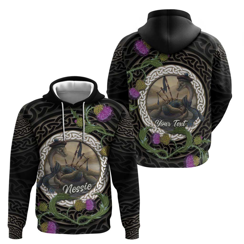 Personalised Loch Ness Monster Scotland Zip Hoodie Nessie Bagpipe Scottish Thistle Celtic Knot