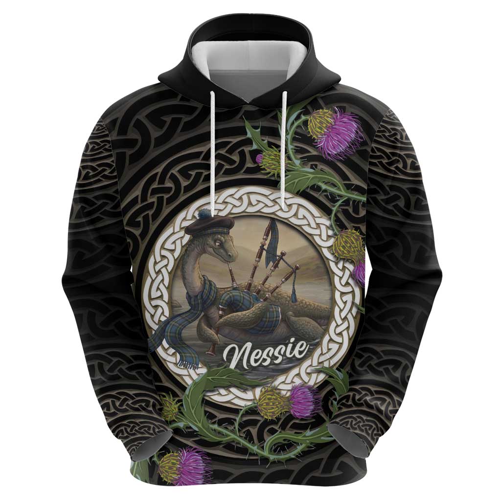 Personalised Loch Ness Monster Scotland Zip Hoodie Nessie Bagpipe Scottish Thistle Celtic Knot