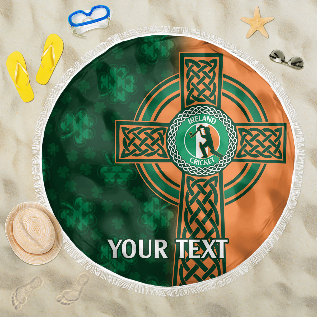 Custom Ireland Cricket Beach Blanket 2024 Celtic Shamrock Go Champions