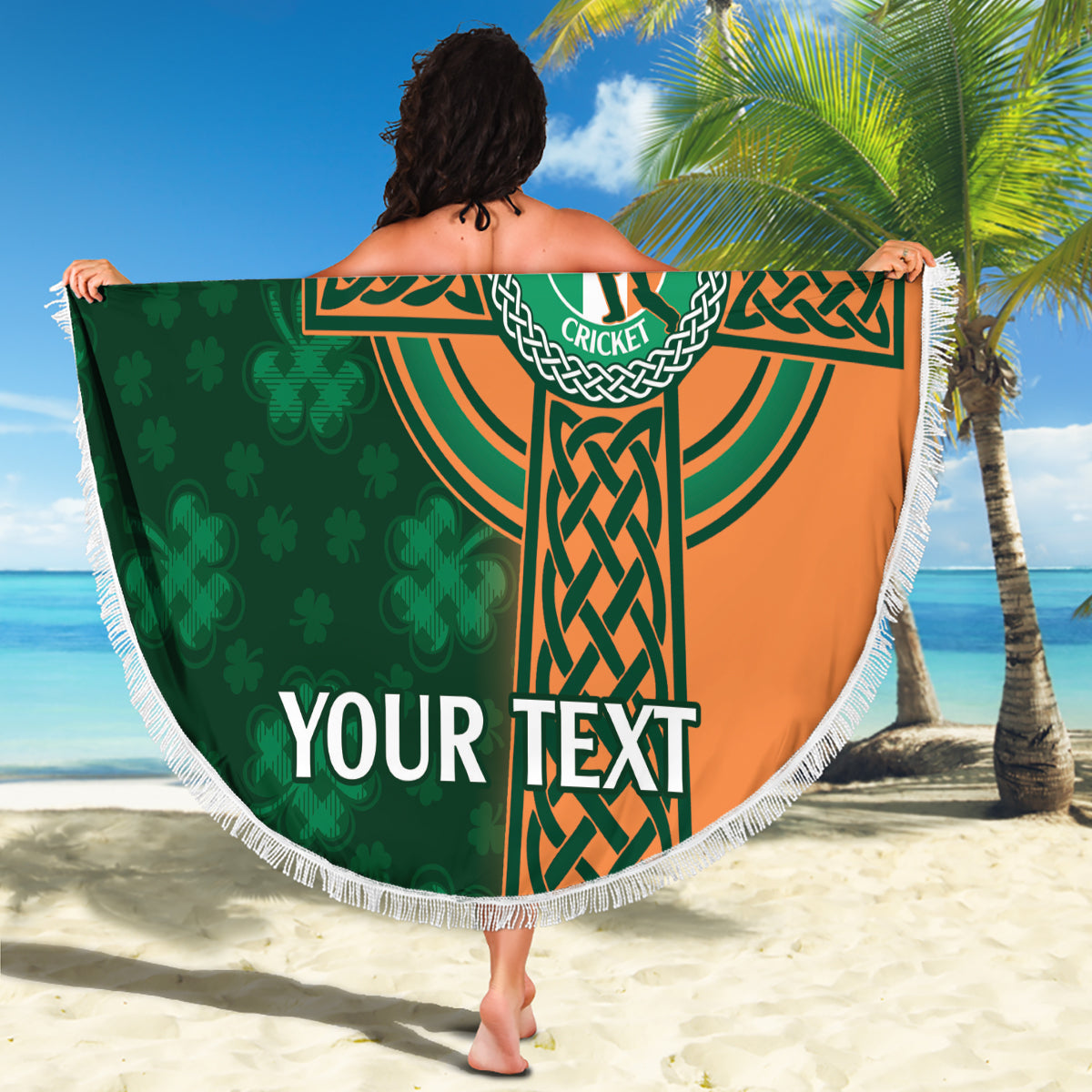 Custom Ireland Cricket Beach Blanket 2024 Celtic Shamrock Go Champions - Wonder Print Shop