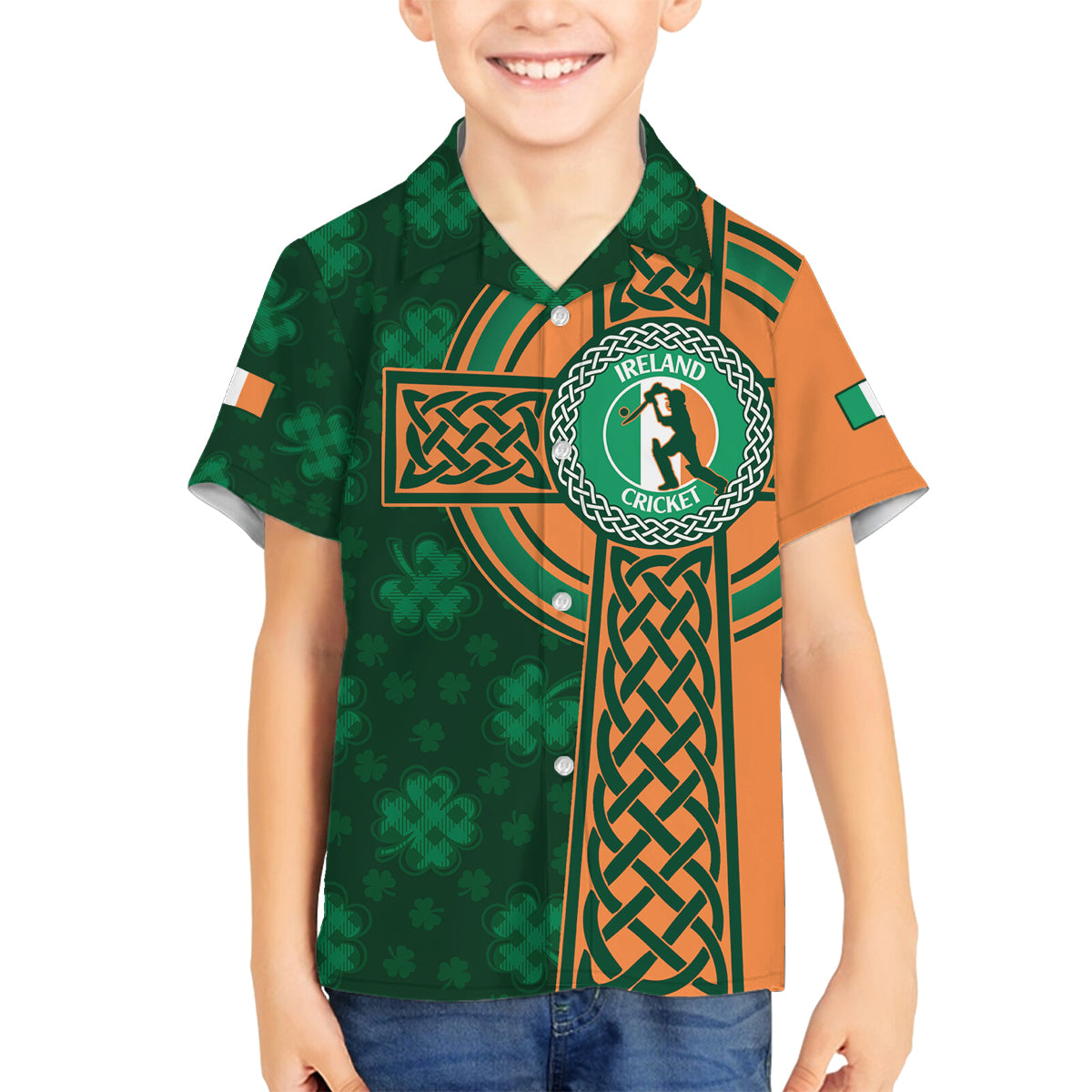 Custom Ireland Cricket Family Matching Long Sleeve Bodycon Dress and Hawaiian Shirt 2024 Celtic Shamrock Go Champions - Wonder Print Shop