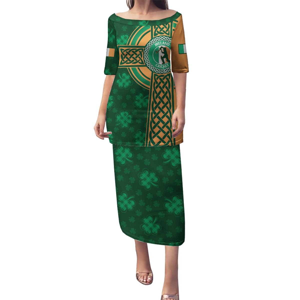 Custom Ireland Cricket Family Matching Puletasi and Hawaiian Shirt 2024 Celtic Shamrock Go Champions - Wonder Print Shop