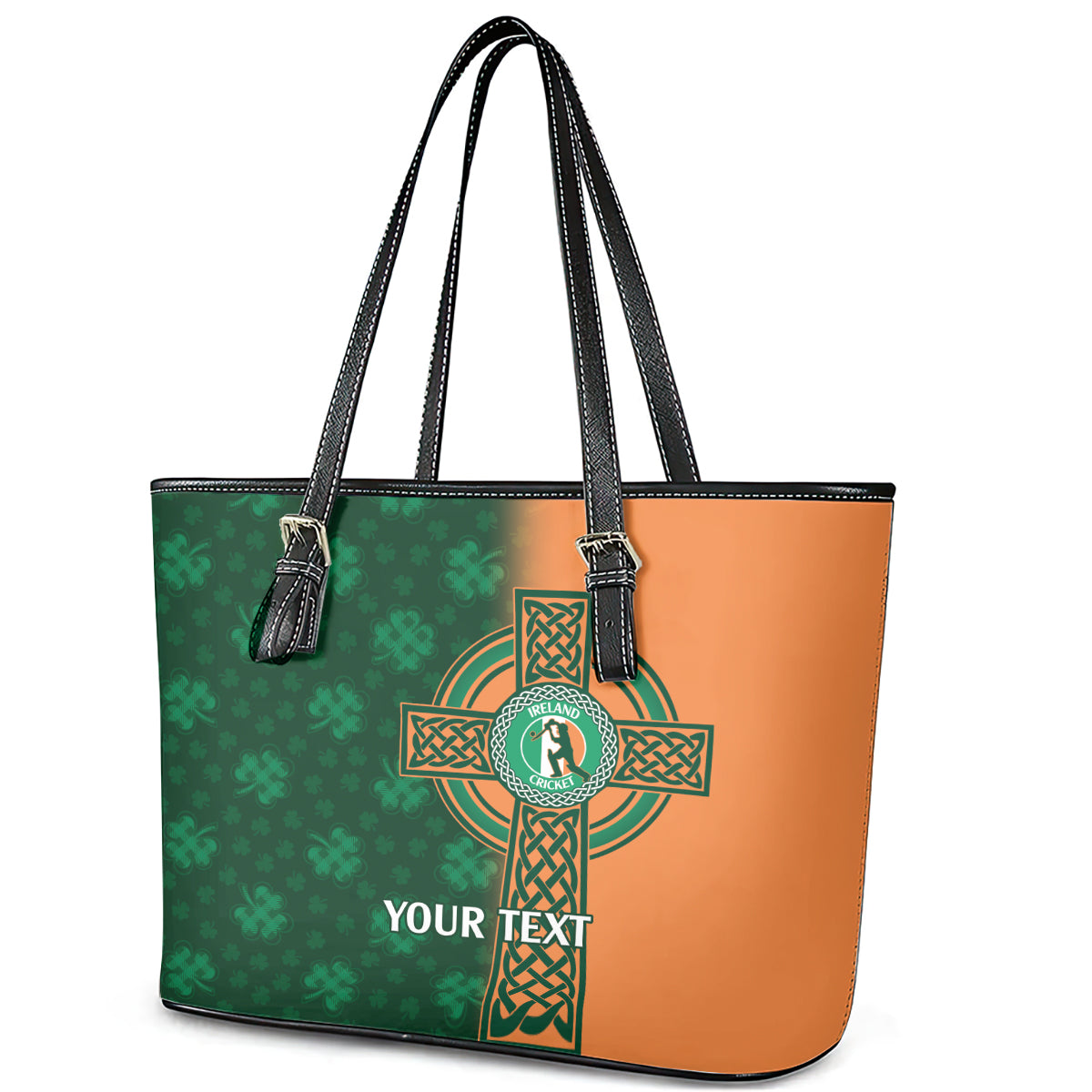 Custom Ireland Cricket Leather Tote Bag 2024 Celtic Shamrock Go Champions - Wonder Print Shop
