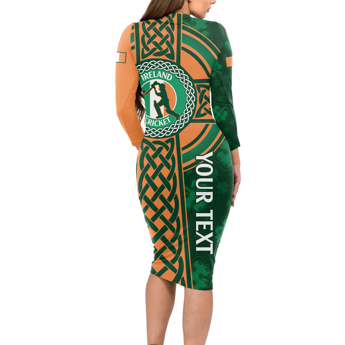 Custom Ireland Cricket Long Sleeve Bodycon Dress 2024 Celtic Shamrock Go Champions - Wonder Print Shop