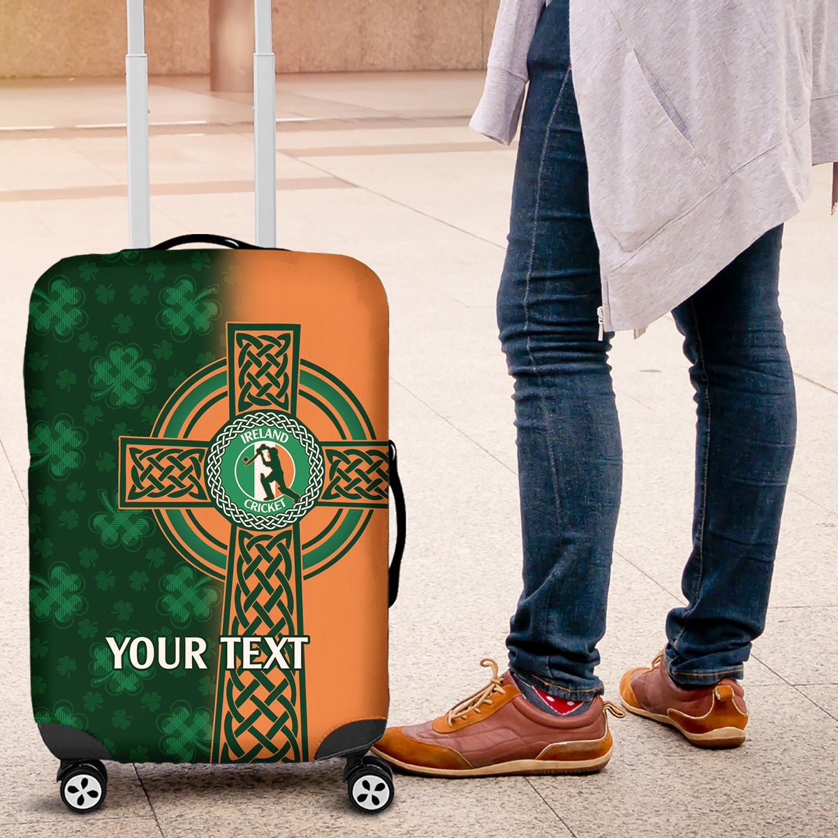 Custom Ireland Cricket Luggage Cover 2024 Celtic Shamrock Go Champions