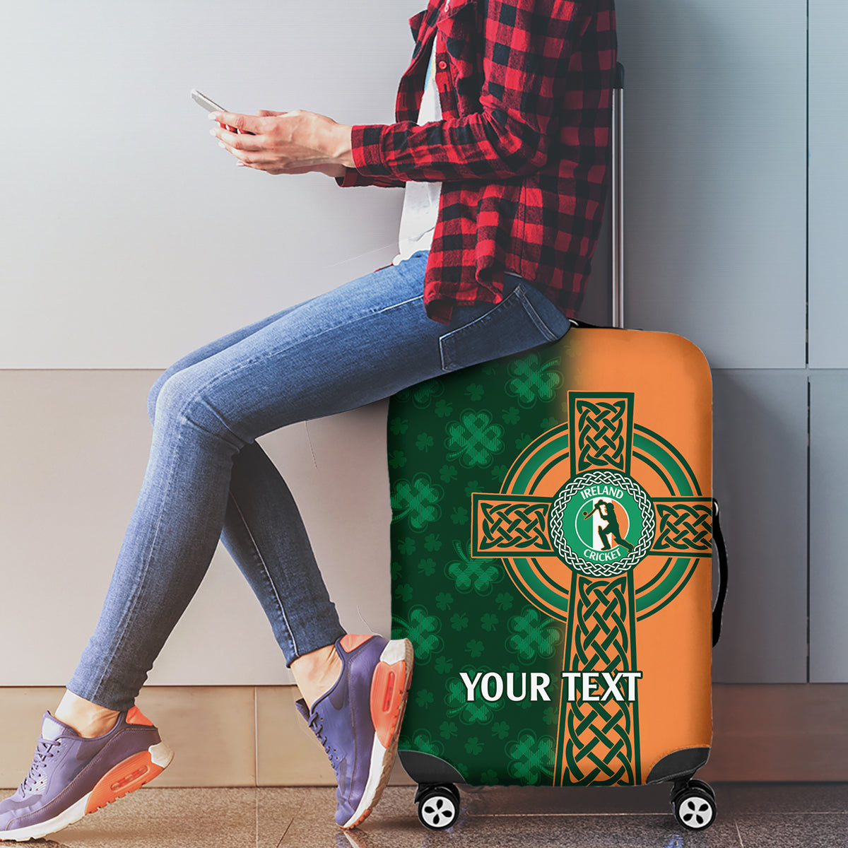 Custom Ireland Cricket Luggage Cover 2024 Celtic Shamrock Go Champions - Wonder Print Shop