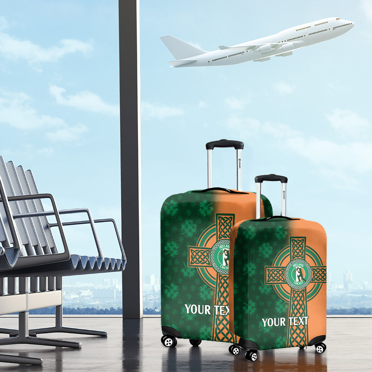 Custom Ireland Cricket Luggage Cover 2024 Celtic Shamrock Go Champions - Wonder Print Shop