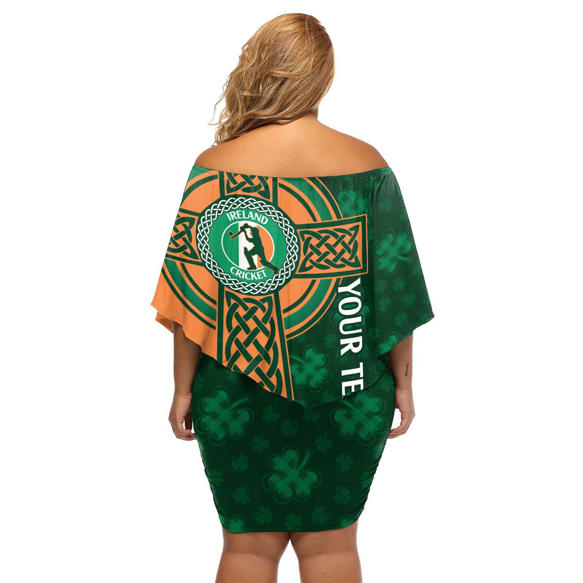 Custom Ireland Cricket Off Shoulder Short Dress 2024 Celtic Shamrock Go Champions - Wonder Print Shop