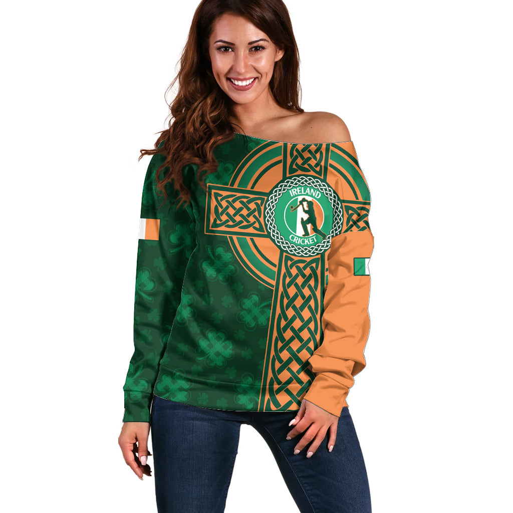 Custom Ireland Cricket Off Shoulder Sweater 2024 Celtic Shamrock Go Champions