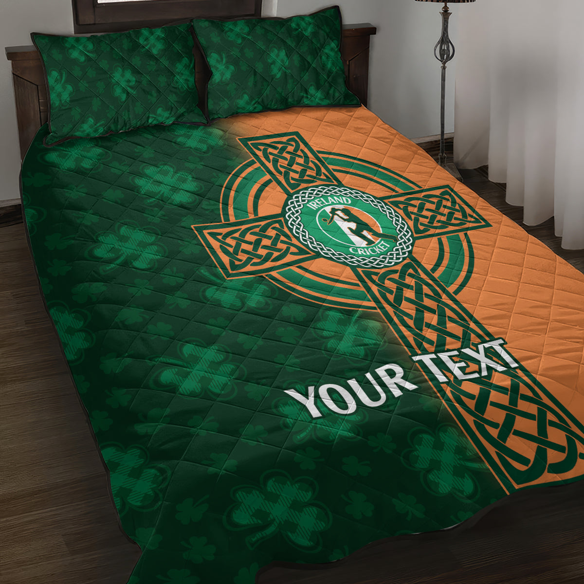 Custom Ireland Cricket Quilt Bed Set 2024 Celtic Shamrock Go Champions