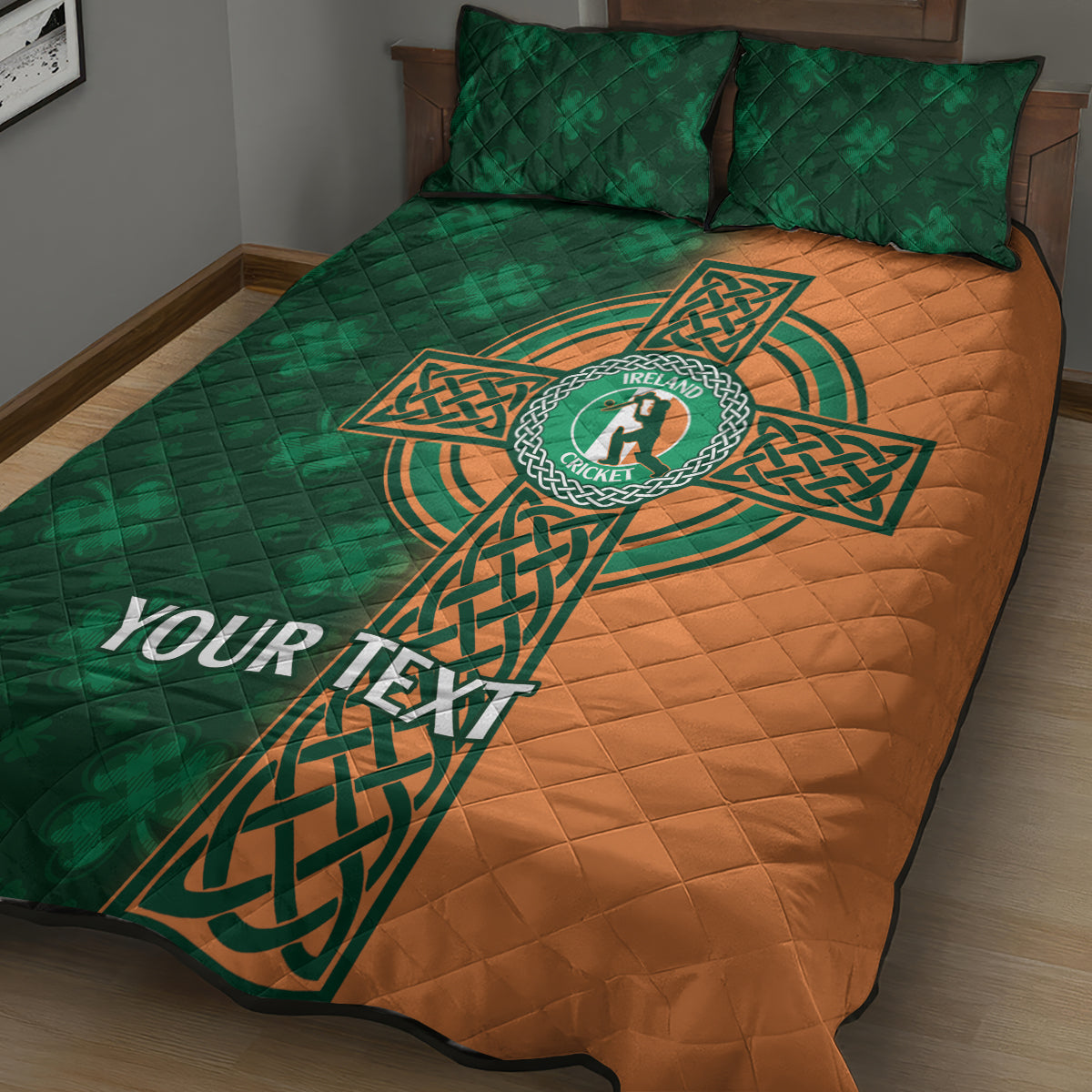 Custom Ireland Cricket Quilt Bed Set 2024 Celtic Shamrock Go Champions - Wonder Print Shop